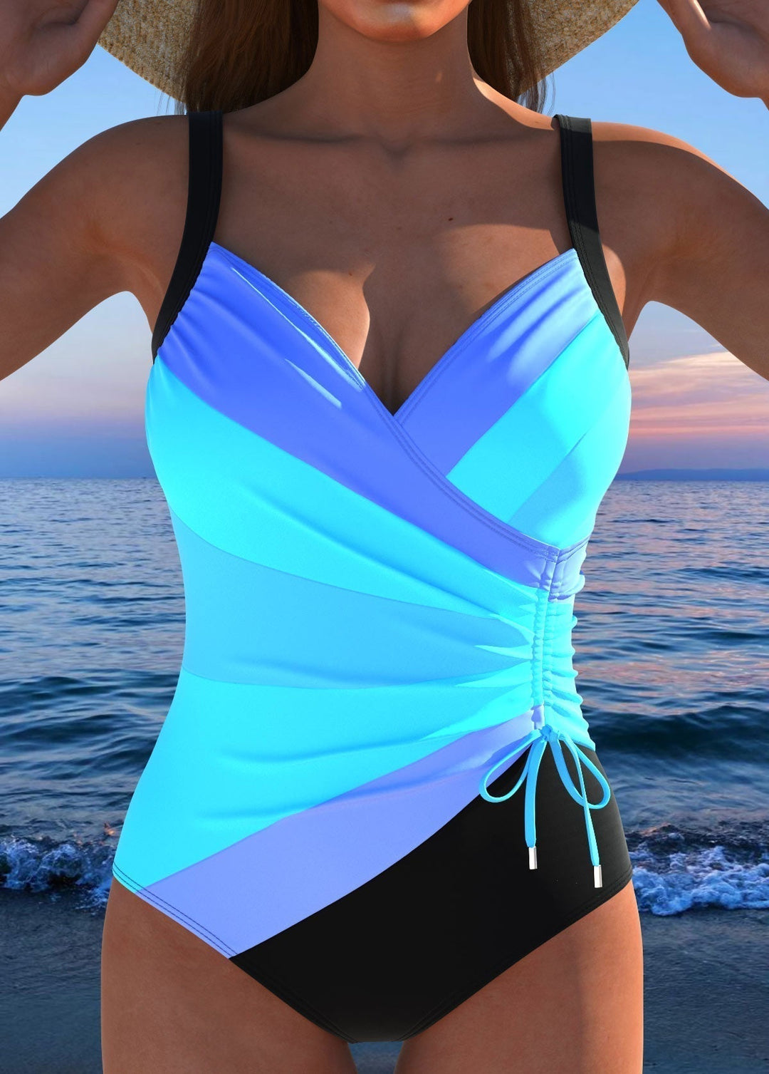 Elegante bañador envolvente con vibrante estampado