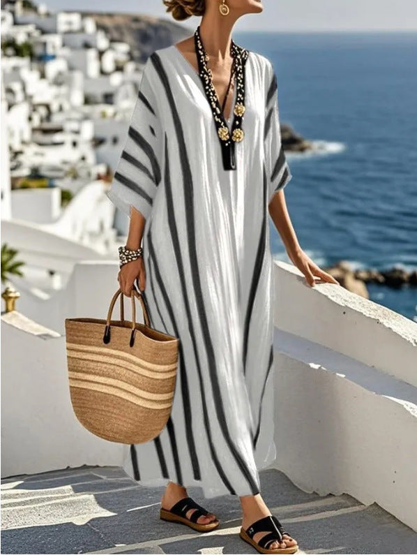 Elegante Vestido Largo de Kaftán Mediterráneo
